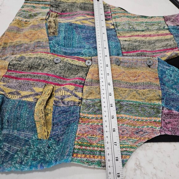 Vintage 70's Paragraff Patchwork Vest Size Medium Textured Blue Yellow - Picture 9 of 9
